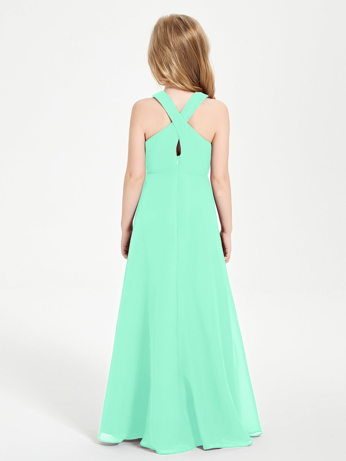 Grecian Neckline Long Dresses for Junior Bridesmaids Turquoise